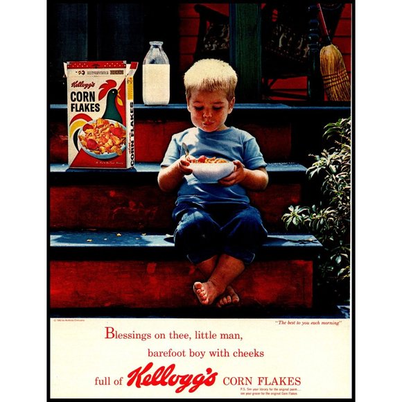 1963 Kellogg's Corn Flakes Vintage Print Ad Little Boy Front Porch Steps Photo - Picture 1 of 1